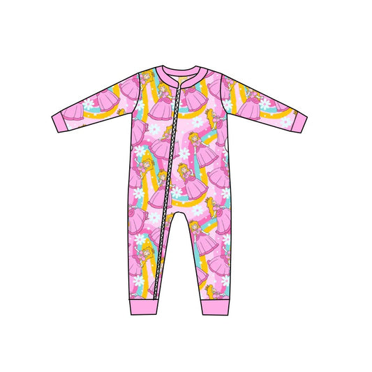 MOQ 5 PCS pink princess baby girls zipper romper