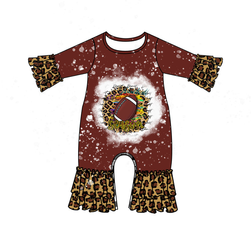 MOQ 5 PCS it's football season leopard baby girls romper