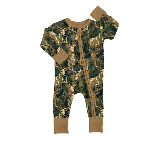 MOQ 5 PCS deer camo long sleeves baby kids zipper romper