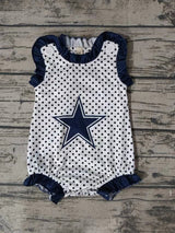 MOQ 3 pcs star navy ruffle sleeveless polka dots baby team romper