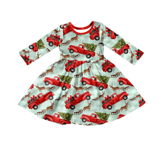 MOQ 5 Deer Christmas tree truck girls twirl dresses