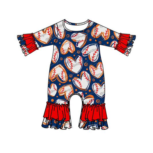 MOQ 5 PCS heart baseball baby girls romper