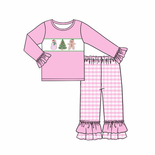 MOQ 5 pink snowman gingerbread Christmas tree girls outfits