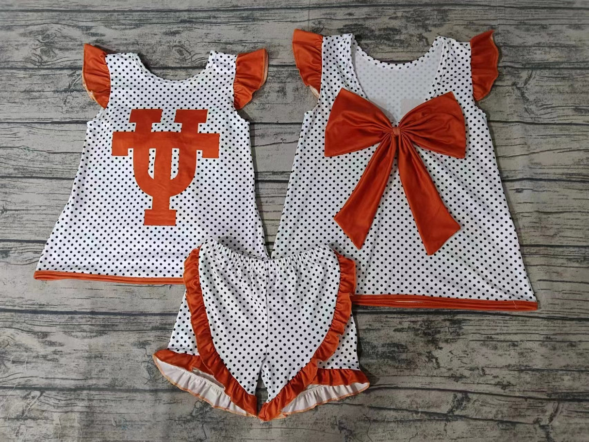 MOQ 3 pcs U T polka dots bow backless girls team outfits