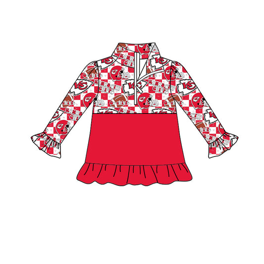 MOQ 5 K C red ruffle girls team zipper pullover