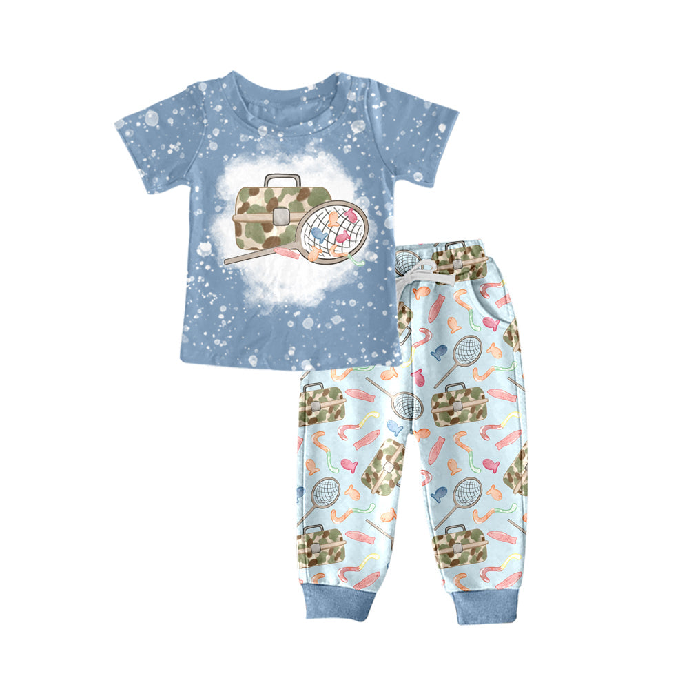 MOQ 5 blue bleached shirt pants fishing boy clothes