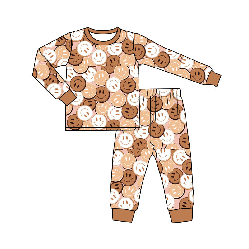 MOQ 5 khaki smile long sleeves kids pajamas