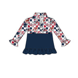 MOQ 5 navy ruffle girls team zipper pullover