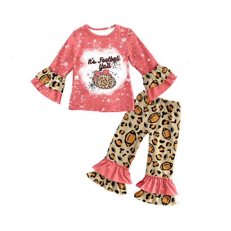 MOQ 5 it's football y'all leopard ruffle girls outfits