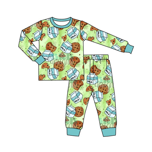 MOQ 5 green cookie milk baby boy Christmas pajamas