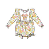 MOQ 5 PCS floral mouse long sleeves baby girls romper