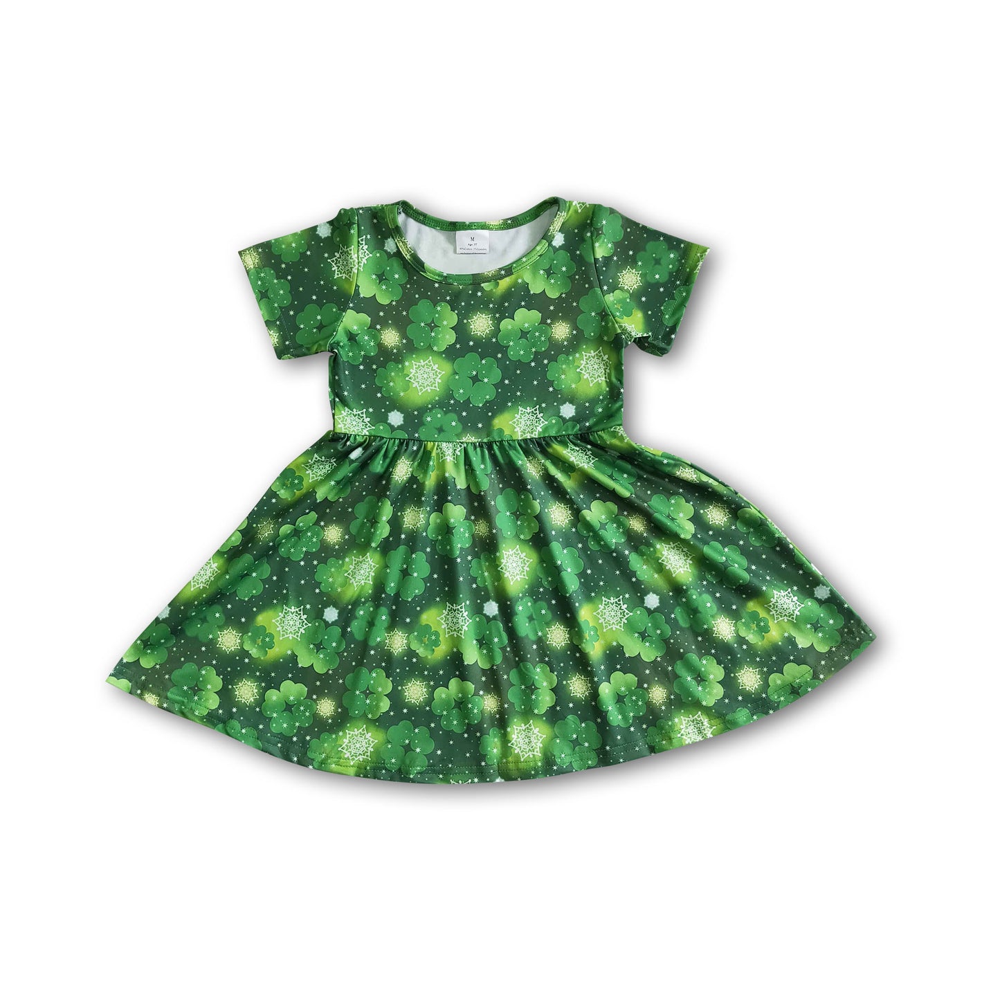 Green short sleeve st patrick twirl dresses
