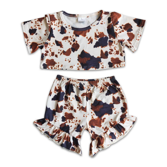 Cow crop top match ruffle shorts girls summer clothing