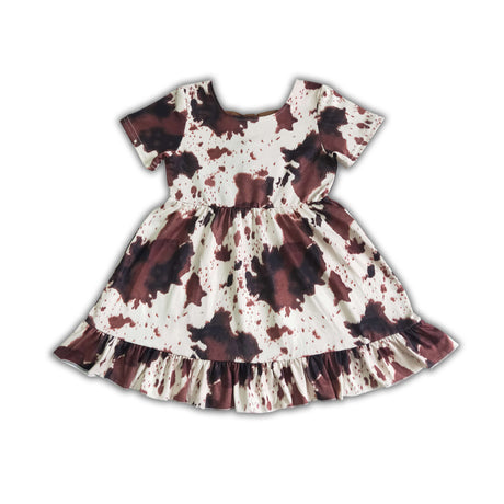 Cow print short sleeve bow backless baby girls summer dresses