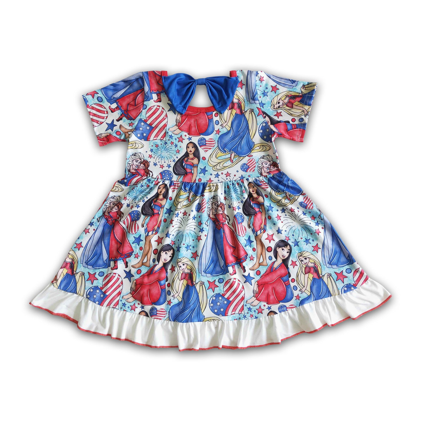 Short sleeve cute print princess baby girls 4th of july dresses