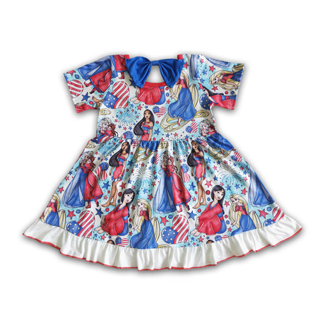 Short sleeve cute print princess baby girls 4th of july dresses