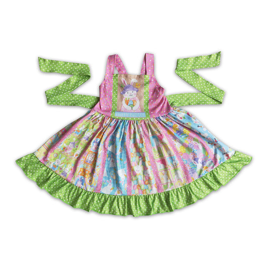 Happy easter bunny panel twirl baby girls dresses