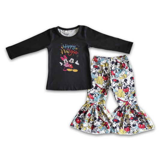 Happy New year mouse print girls boutique outfits