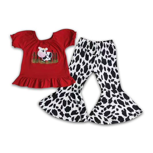 Girl Cow Embroidery Leopard Outfit