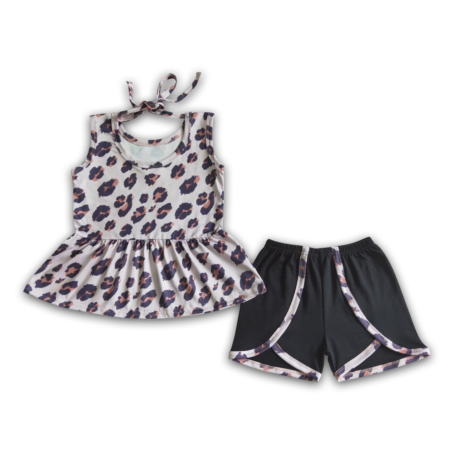 Leopard sleeveless shirt black shorts girls boutique clothes