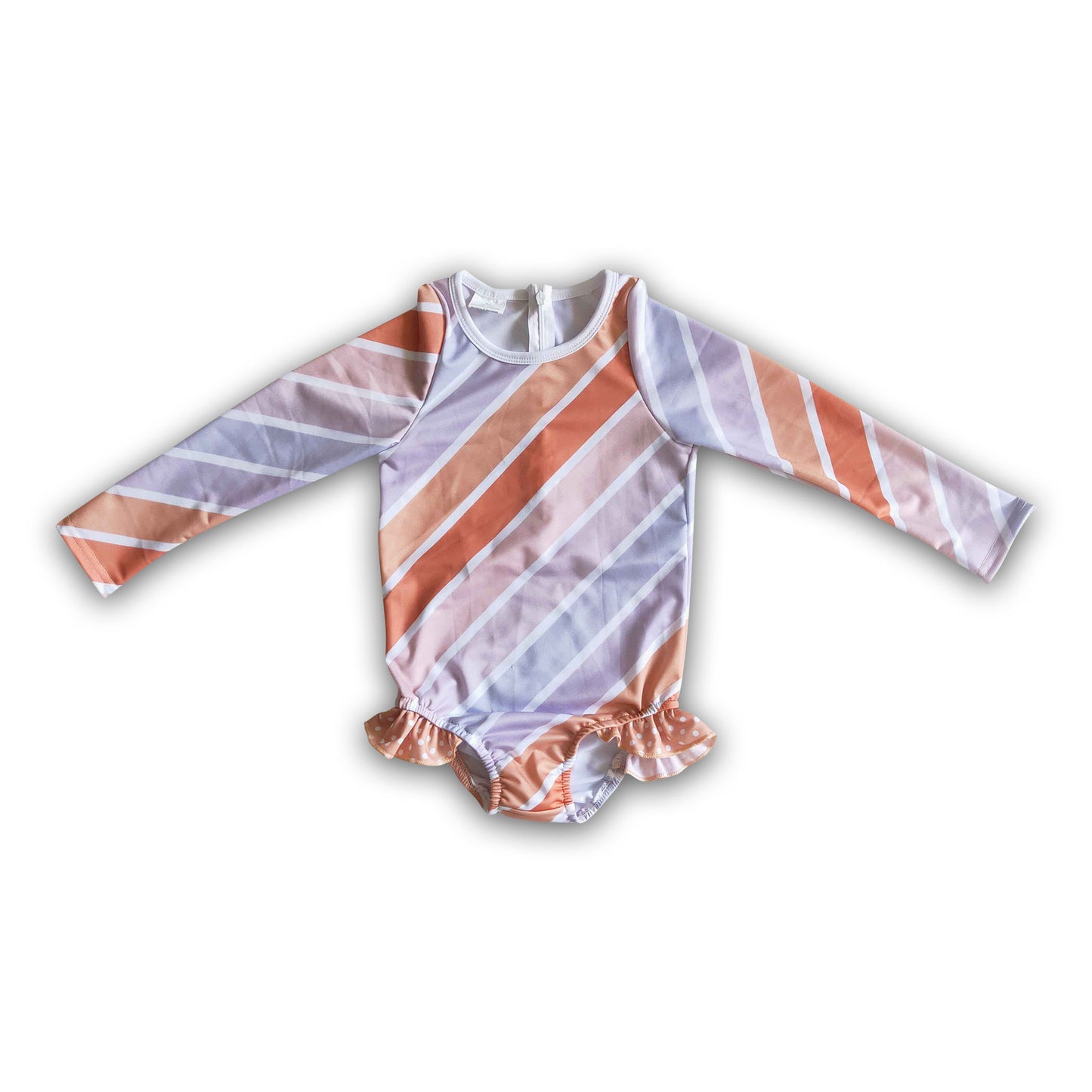 Orange kahki grey white stripe long sleeve baby girls swimsuit