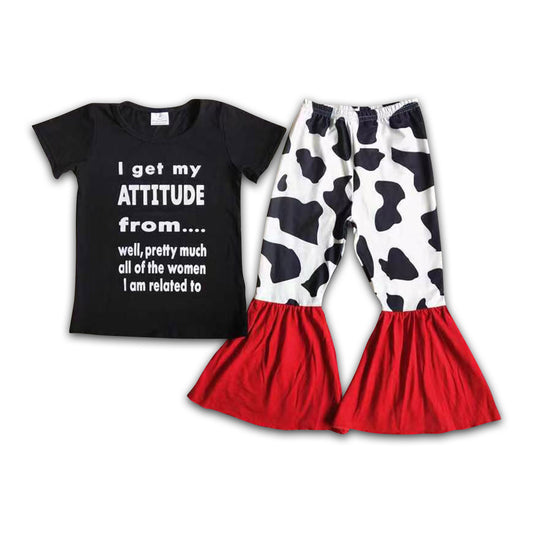 I get my attitude vinyl black cotton shirt cow pants kids girls clothing