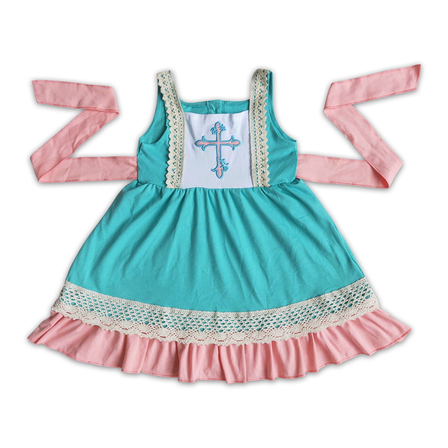 Girl Solid Cross Embroidery Dresses