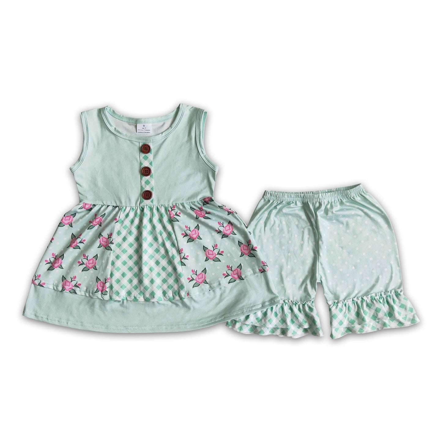 Mint floral sleeveless tunic ruffle shorts girls outfits