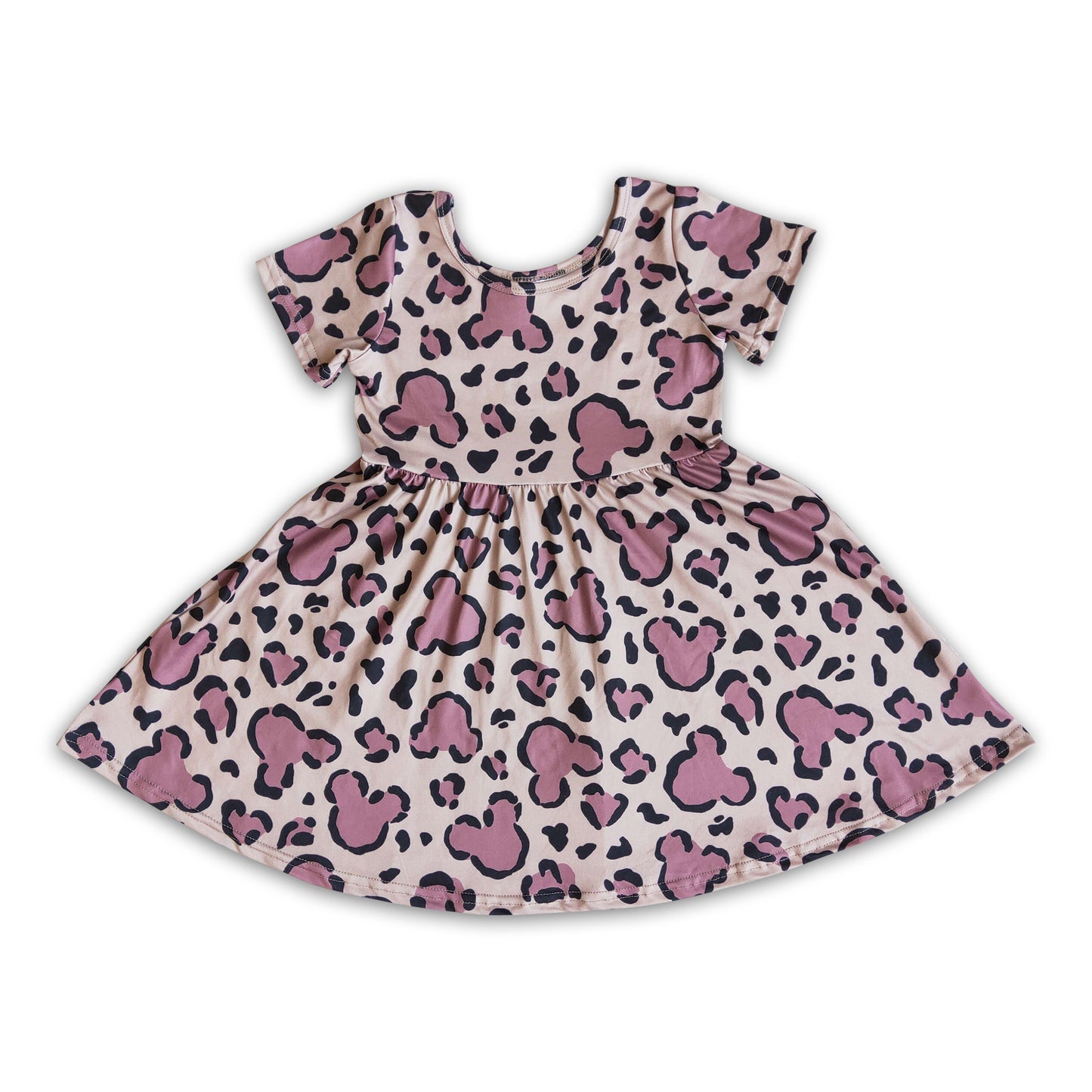 Short sleeve leopard mouse print toddler girls twirl summer dresses