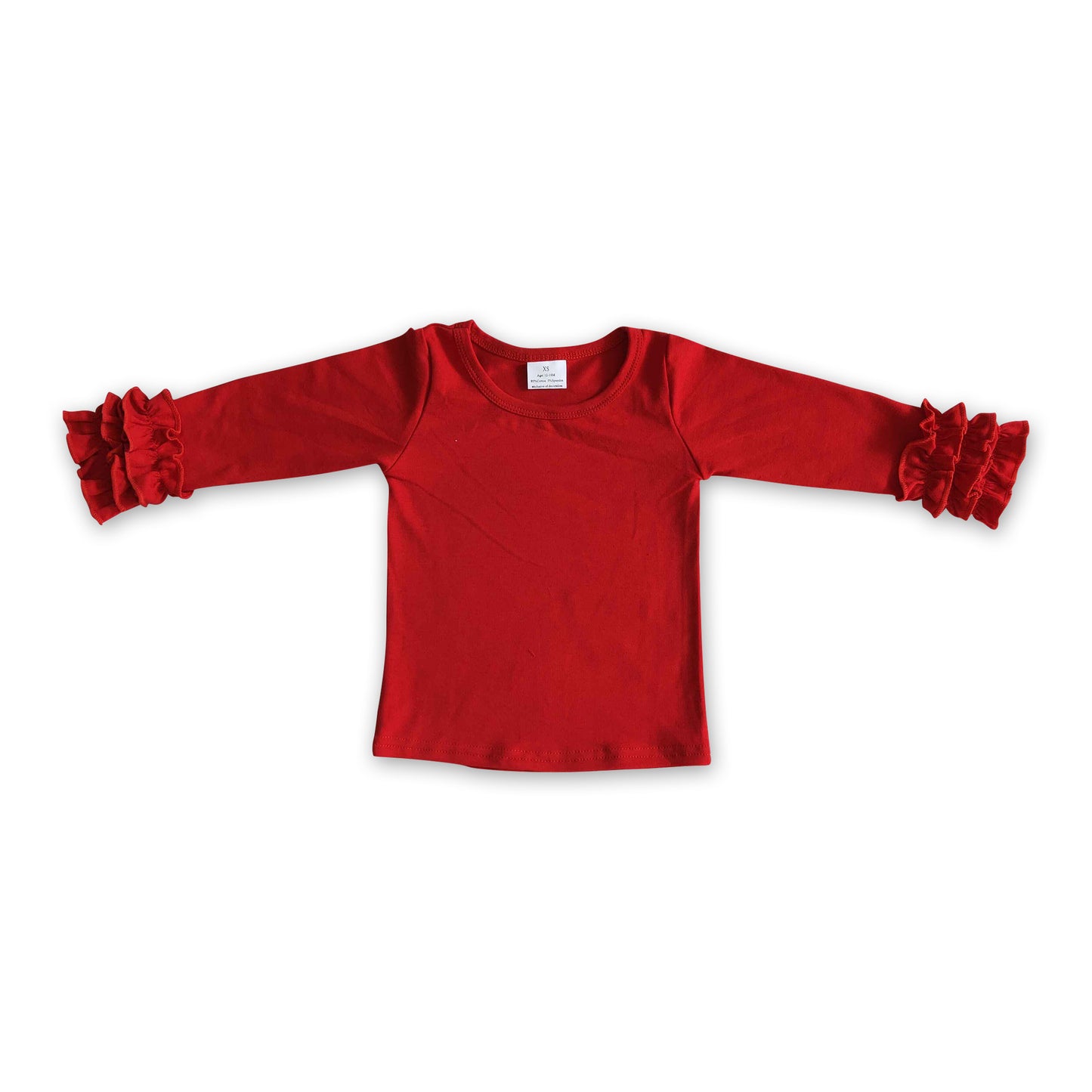 Red cotton icing ruffle top girls shirt