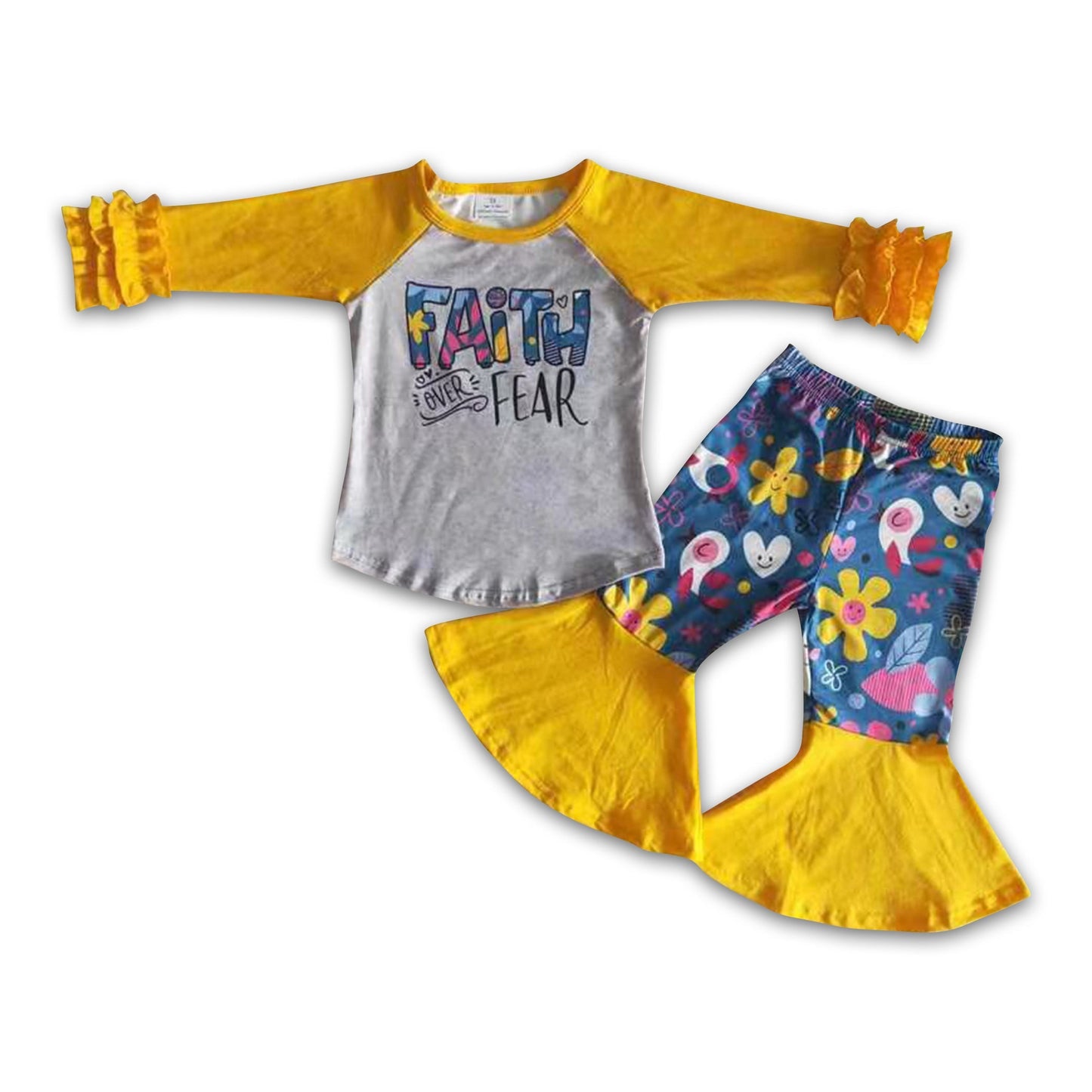 Faith over fear shirt bell bottom pants wholesale kids fall clothing ...