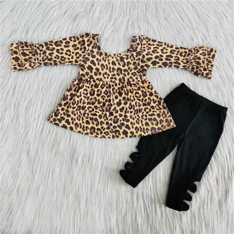 Leopard tunic match black leggings set