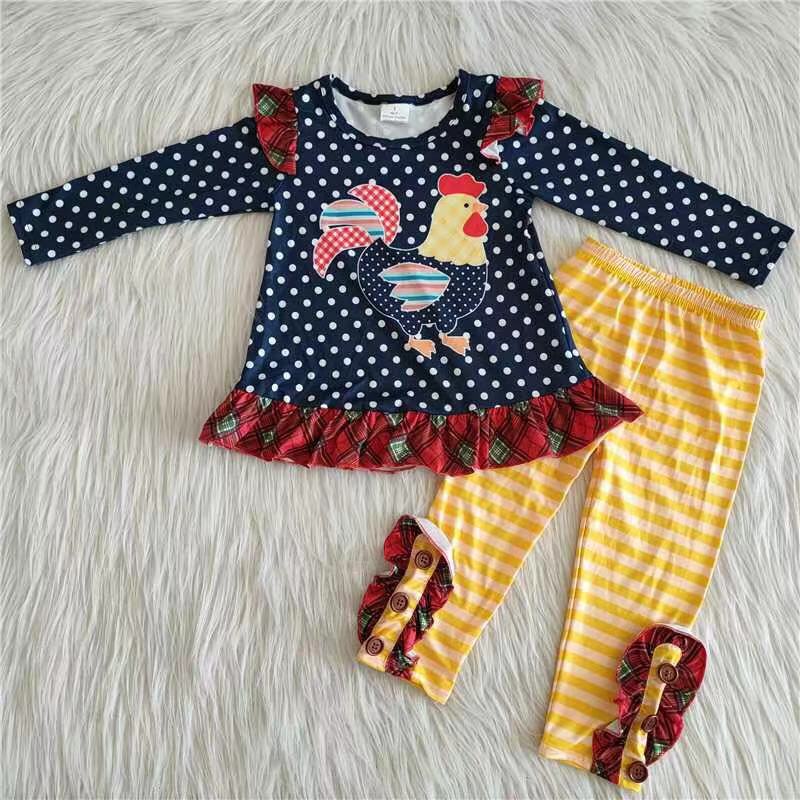 Chicken print shirt match leggings cute kids girls clothing