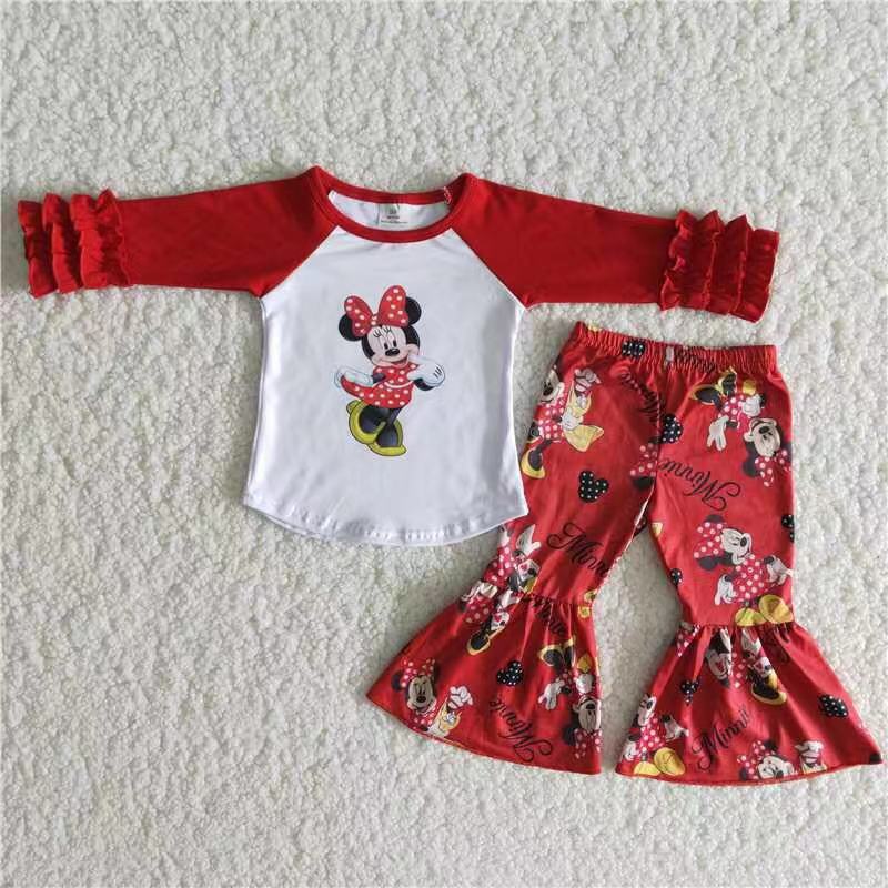 Red long sleeve cute mouse baby girls boutique clothes