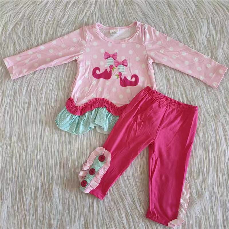 Pink polka dots tunic match leggings Christmas outfits