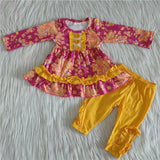 Floral print tunic mustard leggings wholesale girls clothing set