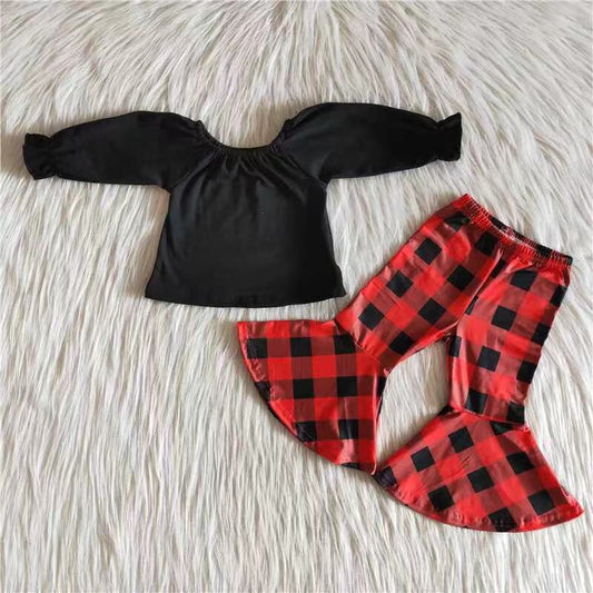 Black shirt match buffalo bell bottom pants children clothing