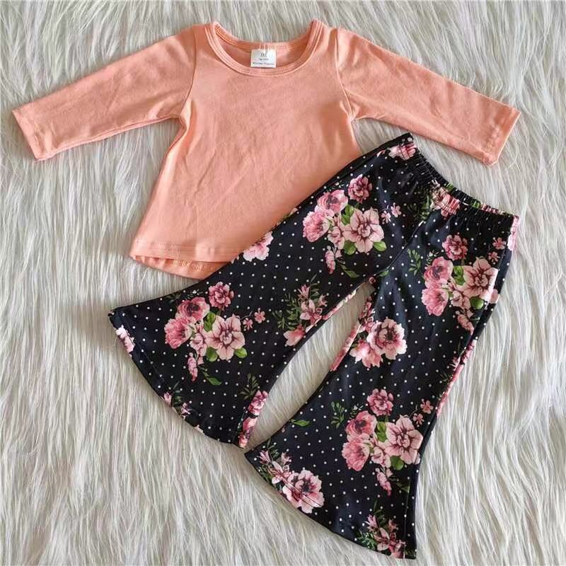 Peach cotton shirt floral pants kids clothing girls