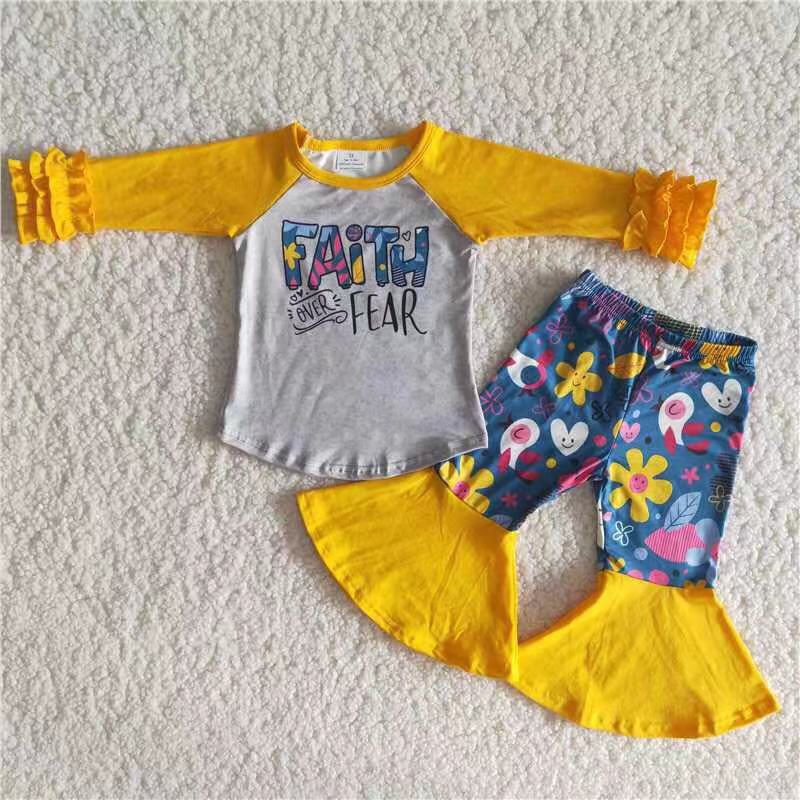 Faith Bottom Faith over fear shirt bell bottom pants wholesale kids fall clothing ...