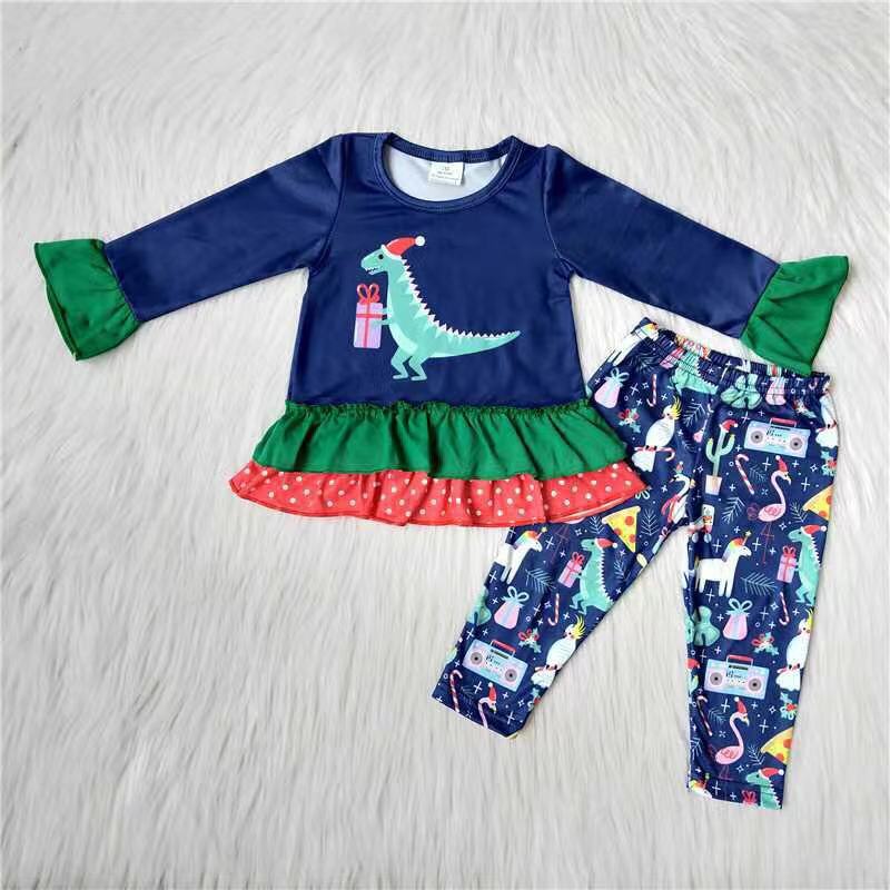 Dino Christmas baby girls outfits
