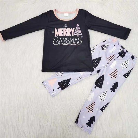 Merry sassmas print kids Christmas clothing