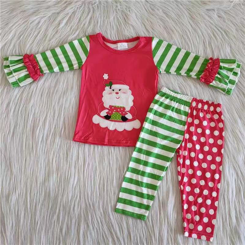 Stripe and polka dots Christmas girls clothing sets