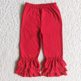 Red triple ruffle cotton pants