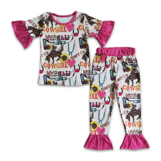 Cowgirl short sleeve girls western pajamas