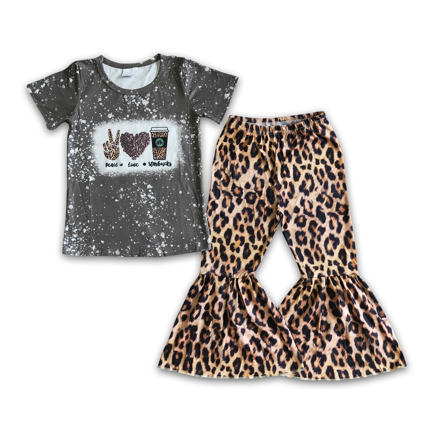 Peace Love Coffee Leopard Bells Pants Set