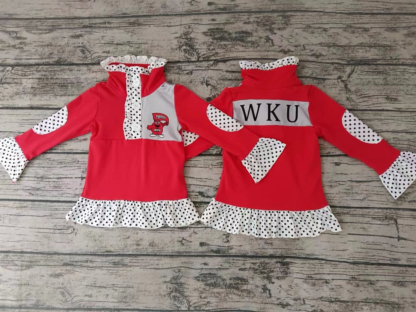 MOQ 5 W K U red polka dots girls team pullover