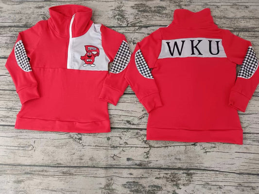 MOQ 5 W K U red plaid kids boy team pullover