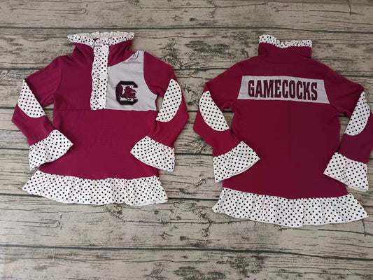 MOQ 5 marroon polka dots girls team pullover