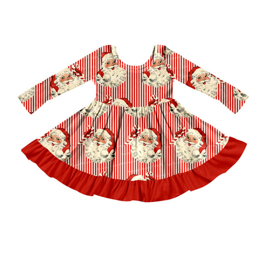MOQ 5 red stripe santa girls Christmas twirl dress