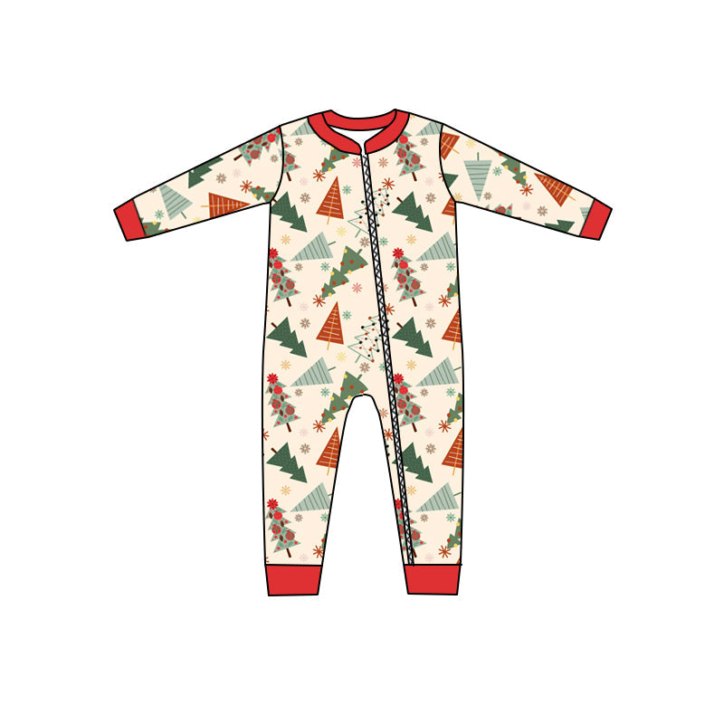 MOQ 5 PCS Christmas tree long sleeves baby kids zipper romper